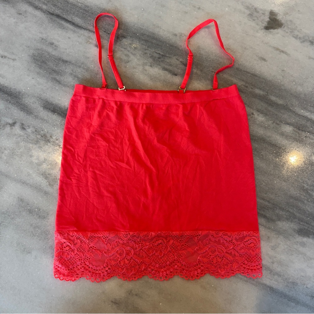 By Anthropologie Seamless Lace‎ Trim Tank Cami Removable Straps Bright Coral